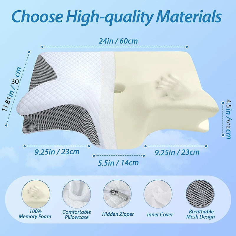 Memory Foam Cervical Support Pillow - Light Gray