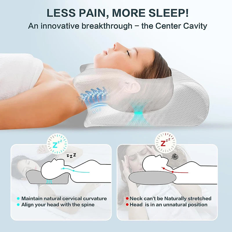 Memory Foam Cervical Support Pillow - Light Gray